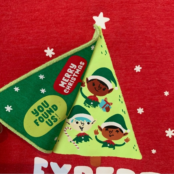 Cat & Jack (Size 3T) “Expert Elf Finder” Red Long Sleeve T-Shirt W/opening flap - Picture 2 of 5